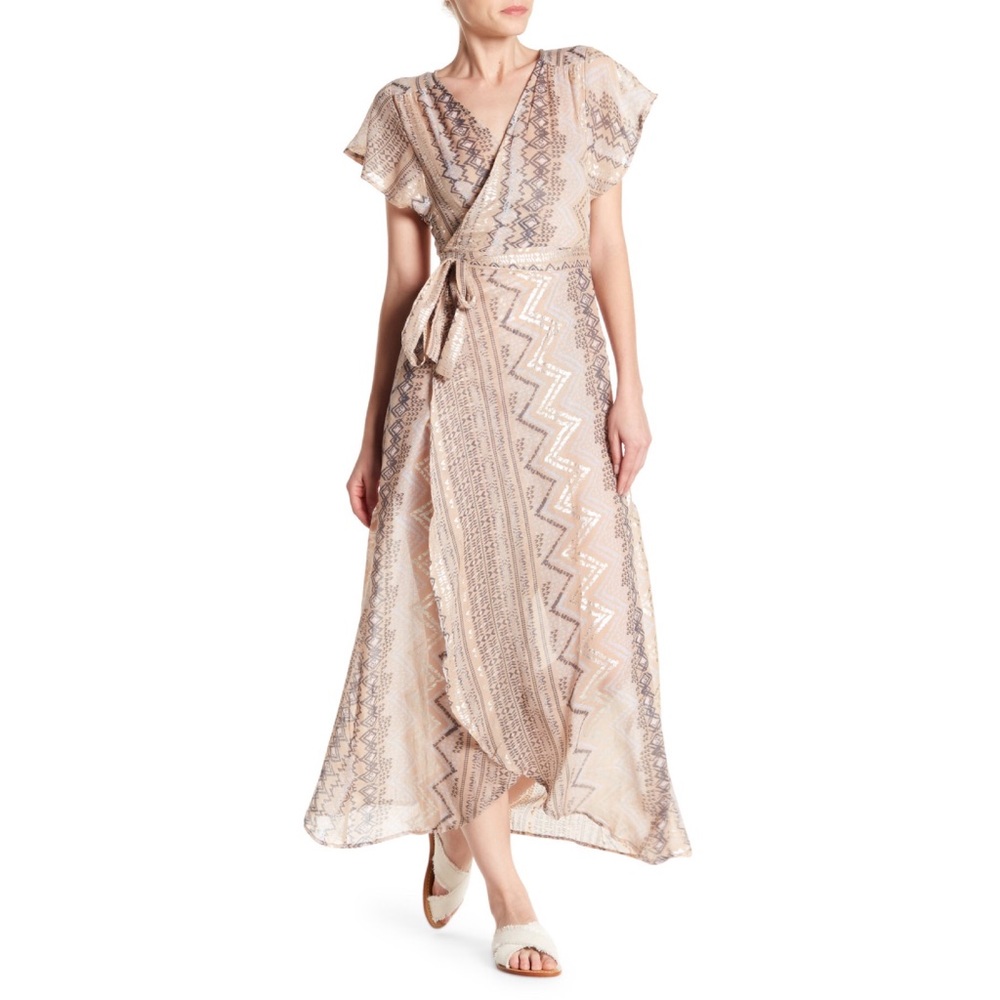 Z&L Europe Surplice Neck Wrap Maxi Dress
